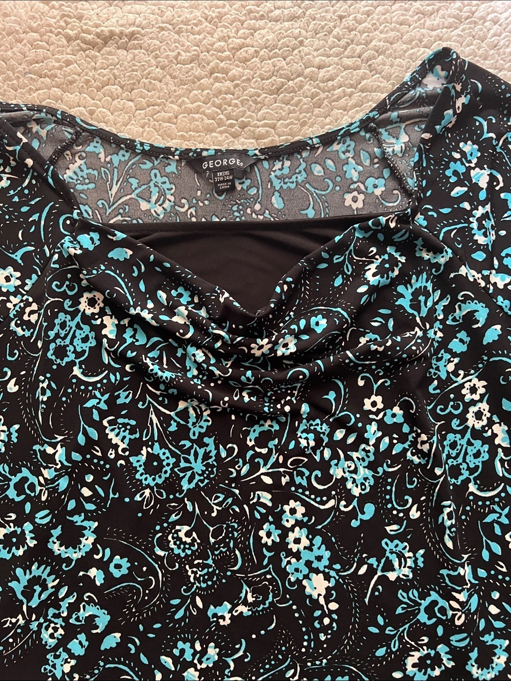 George Black Short Sleeve Tee with Aqua and White Floral Paisley - Picture 2 of 3
